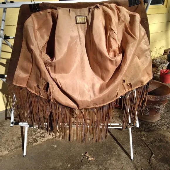 Pypsa Vintage 60's/70's  Brown Suede Extra Long Fringe Western Unisex Jacket SzM - Picture 6 of 16